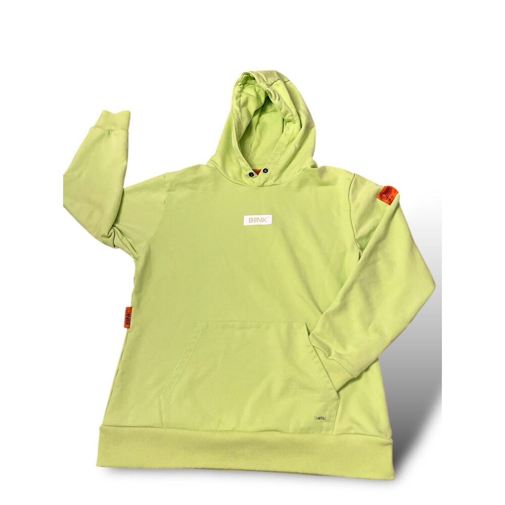 Biink Neon Yellow Green Hoodie Size XL Unisex Graphics Logo No Hoodie String - Picture 7 of 13